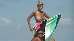 2 busty girls braless on beach