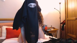 Arab Milf Wearing Hijab Rides Dildo