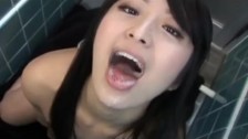 Censored Asian Teen swallows in bathroom