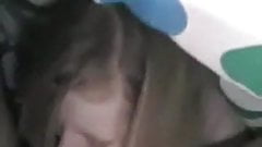 Cute blonde deep throats a load of cum