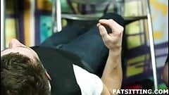 Gorgeous BBW face sitting & fucking a waiter