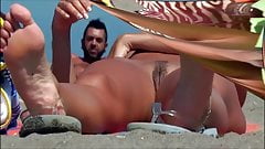 Hairy pussies on the beach close up