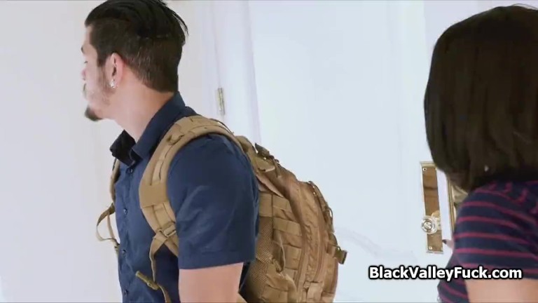 Horny ebony coed rides a big fat dick