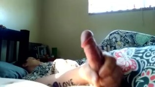 Jerking off next to Autumn while she sleeps