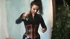 Latex catsuit + double dildo panties shopping trip