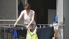 Mature lady in sheer nightgown