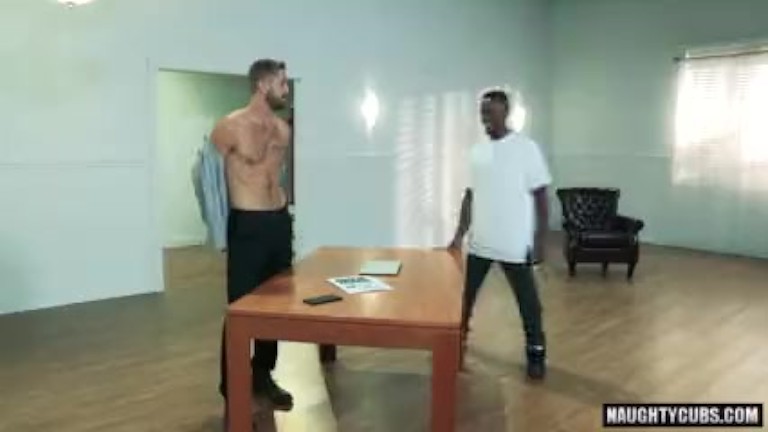 Muscle bear interracial with facial cum