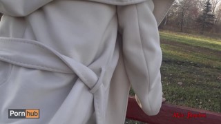 Real public sex. Beautiful teen fucks on a park bench and shows her perfect