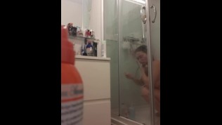 SPY CAM in shower thick redhead doing night shower routine