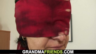 very big hairy granny in lingerie enjoys double penetration