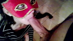 Young girlfriend swallows cum on her knees