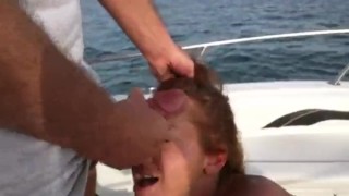 Young wife blows husbands friend in the middle of a boat party (CUMSHOT)