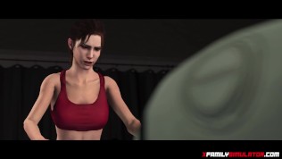 beautiful brunette 3d busty babe handling robot shaft