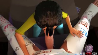 beautiful brunette 3d teen enjoying sloppy blowjob and handjob