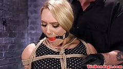 Blonde bdsm hogtied for anal and pussy toying