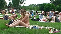 busty nice blonde naked in public
