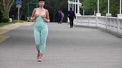 Cameltoe while jogging. Wearing tight leggings
