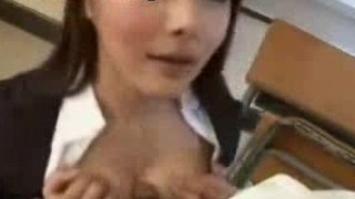 Cute asian teacher swallows her students sperm