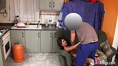 Delivery guy filmed while fucking oiled spanish beauty