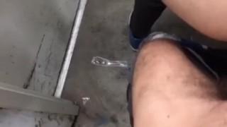 Fag gets load in Stairwell