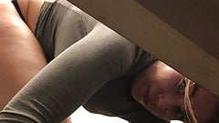 Freaky girl sees the camera spreads her legs