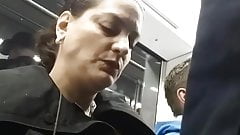 Mature Lady likes bulge..she cant stop looking