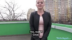 Public Agent Innocent looking ginger girl fucked over a car