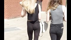 Red thong under see through leggings