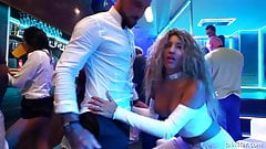 Sinfully rich babes of porn fucking in public at a party