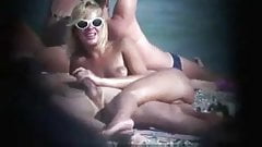 Voyeur blond grabbing his dick on nudist beach