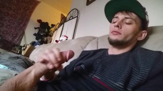 Alone home jerking my huge cock