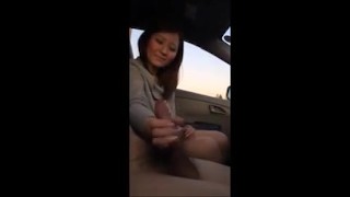 Asian girl handjob and footjob in car