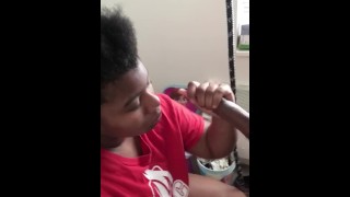 Baby girl catching my Cum in her mouth