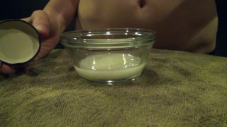 Busty girlfriend plays with 8 loads and swallows cum