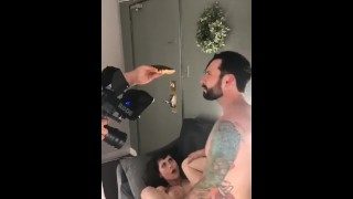 CAMERA MAN FEEDS DONUT TO PORNSTAR AS HE CREAMPIES E-GIRL