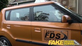 Fake Driving School readhead teen lets busty examiner have her way