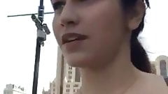 Pretty Turkish woman undresses completely naked in public