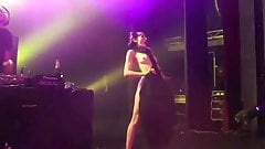 striptease dance gogo girl nude on stage at public dj-set