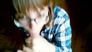 Young Neighboring sucks and gets cum on glasses