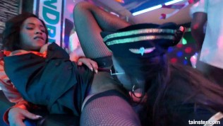 Bi pornstars licks twats and shares cocks in public