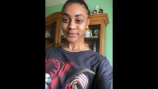 Ebony vouyer tries not to get caught around house