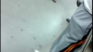 guy with huge boner on subway train