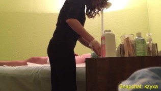 Hidden Cam at Wax Salon Girl Rubs Hard Dick of Customer