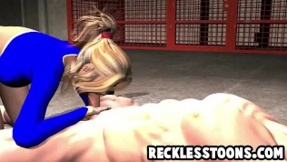 Hot big tit maid strokes fat cock in the shower