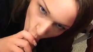 My GF rinsing her mouth with my cum