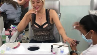 My girlfriend controlling my orgasms in public! Coming to- at beauty parlor