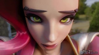 Overwatch Sombra gets fucked standing and filled with cum while moaning