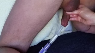 Prostate milked and sucked dry with a syringe