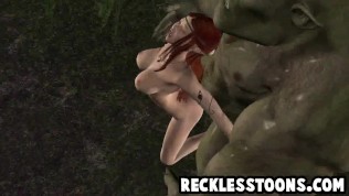 Red haired elf gets her pounded in the woods by huge cock orc