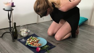 Submissive Painslut's Valentine's dinner- burns, cries, begs and squirts…